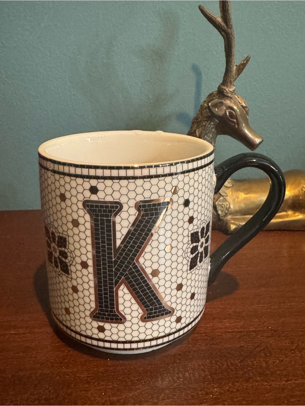 Anthropologie Bistro Tile Margot Monogram “K” Mug